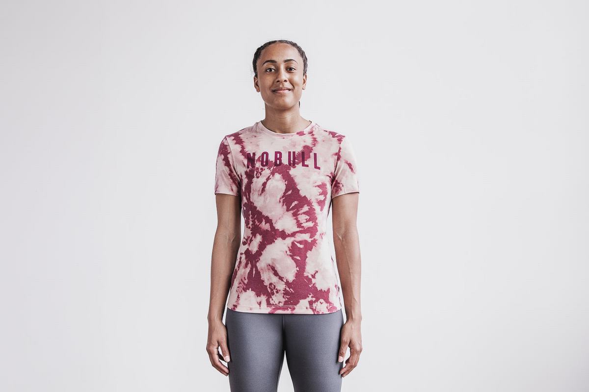 Nobull Tie-Dye Women\'s T Shirts Rose Dark Red | Australia (AU7954)